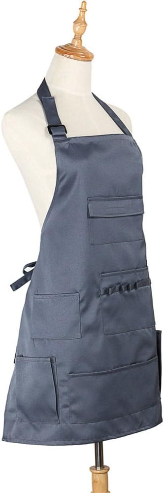 boshiho Painting Aprons Barber Apron with Pockets for Women/Men/Unisex, Utility or Work Apron (Gray)