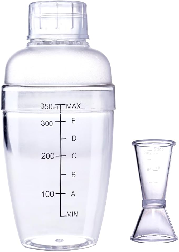Plastic Bar Cocktail Shaker with Measuring Jigger Set,Hand Drink Mixer Boba Tea Shaker Cup with Scales,Bar Tool Transparent Protein(350ML)