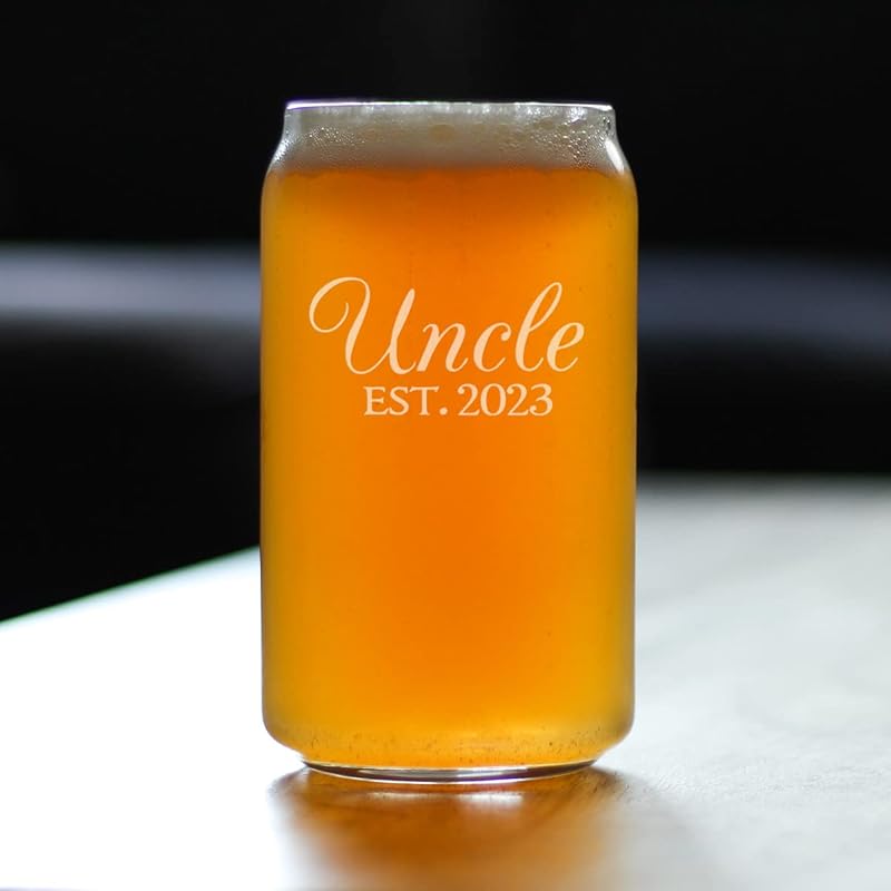 Bevvee Uncle Est 2023 - Beer Can Pint Glass Gift for First Time Uncles - Decorative 16 Oz Glasses
