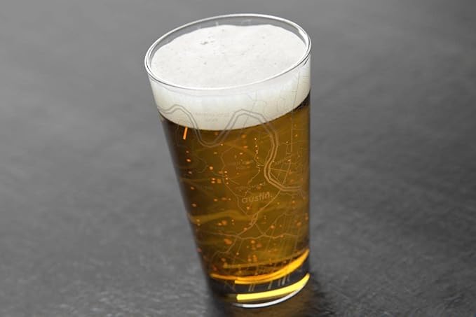 Well Told Engraved Austin Texas Map Pint Glass, Etched Beer Gift (16 oz, Clear) City Map Pint, Custom City Glassware, Gifts For Beer Lovers