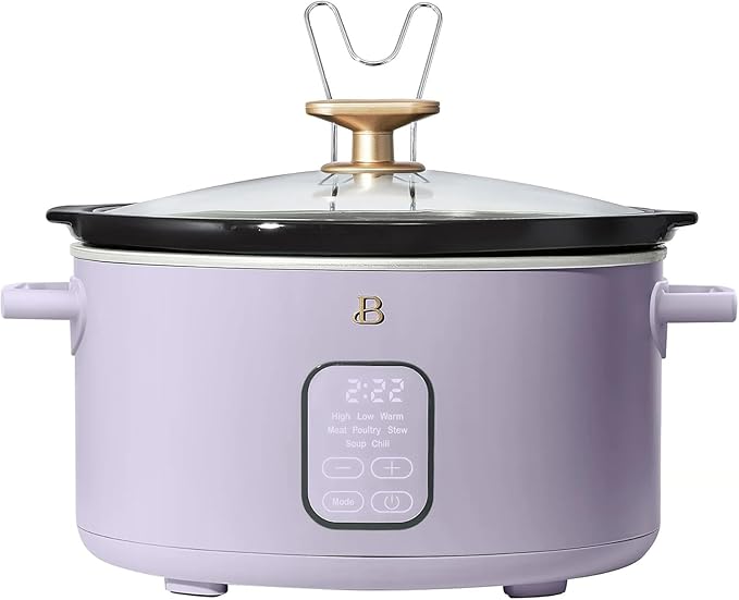 Beautiful 6 Qt Programmable Slow Cooker by Drew Barrymore - 5 Preset Cooking Functions, Digital Countdown Timer, Dishwasher-Safe Parts, and Cool-Touch Handles (Lavender)