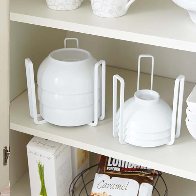 Dinnerware Bowl Plate Holder Fit for 6.5 Inches Diameters Bowl, Metal Bowl Storage Dying Display Rack for Kitchen Drawer, Countertop, Cabinet, Shelf, Cupboard (White, Small 4PCS)