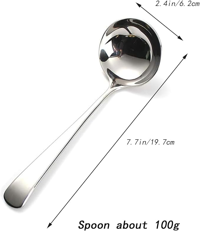 Zjunhm Small Soup and Gravy Ladles - 304 Stainless Steel, 7.7 Inches, 2-Piece Set - Dishwasher Safe (Silver)