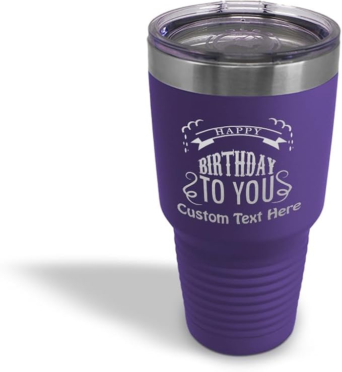 Custom Tumblera Tumblers Travel Mugs Happy Birthday to You A Alphabet & Monograms Birthday Insulated Drinkware Stainless-Steel 30 Oz Purple Personalized Text Here