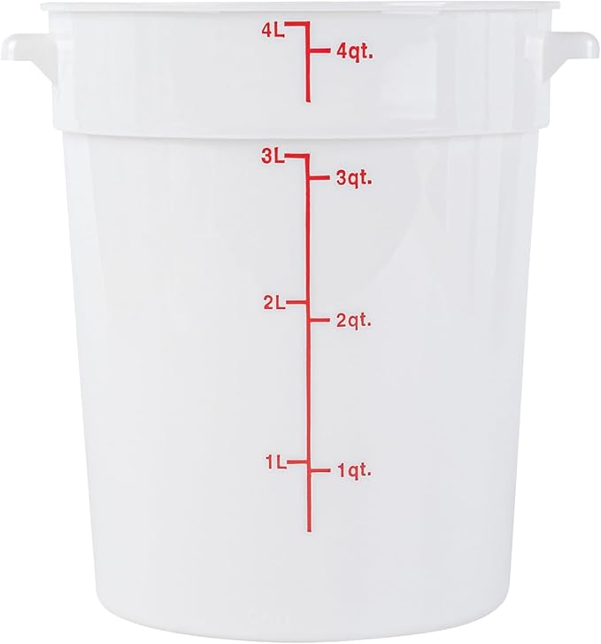 Restaurantware-Met Lux 4 Quart Food Storage Container, 1 White Storage Container - Lids Sold Separately, Red Volume Markers, Dishwashable Box, Side Handles, For Storing Foods