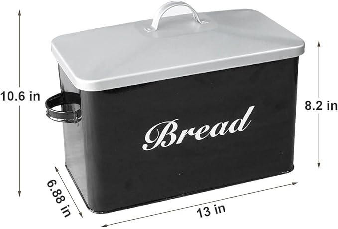 SOTECH Vintage Metal Bread Box Farmhouse Decor Style Pantry Organization and Storage Container,Space Saving Black with Silver Breadbox-Rustic Kitchen Decor