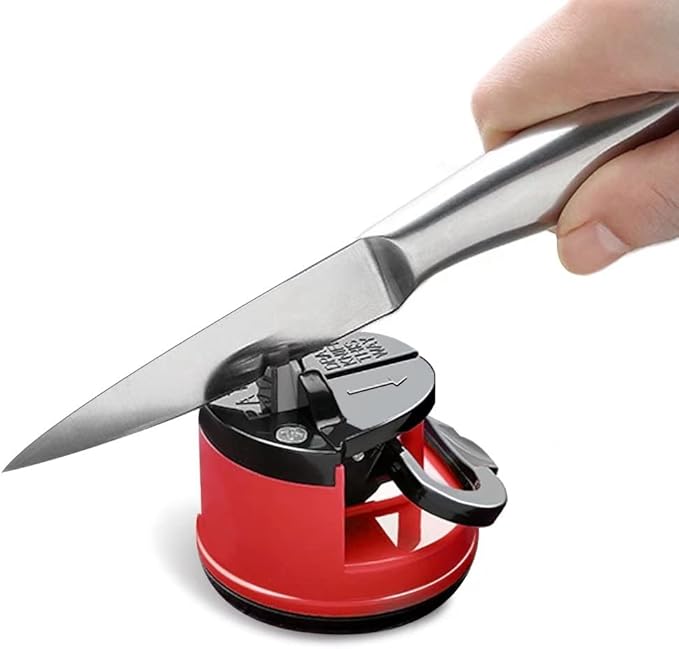 Knife Sharpener, knife sharpeners for kitchen knives, Kitchen Knife Sharpener with Suction Base, Pocket Knife Sharpeners Suitable for Most Knife Types, Red