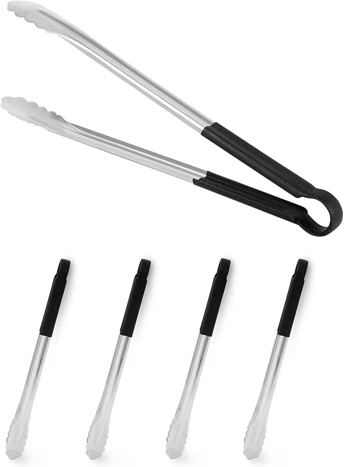 LZMS 4 Packs -16" Extra-large Size Black Atmospherei Stainless Steel Grill Tongs, Kitchen Tongs with Non-Slip Grip for Cooking,BBQ,Buffet Dinner