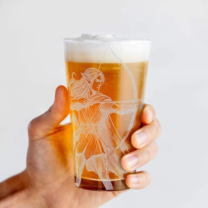 LEGOLAS ELF Engraved 16oz Pint Glass | Inspired by Tolkien Power Ring and Middle Earth | Great Christmas Gift Idea | Unique Elvish Fantasy Wizard Fantasy Decor!