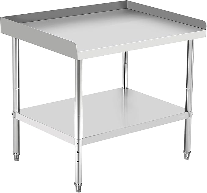 36x24x30 in Stainless Steel Equipment Grill Stand Table 400 LBS Capacity NSF Certified with Adjustable Legs, 2 in Edge Baffle, for Hotel, Home, Commercial Restaurant Kitchen
