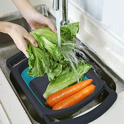 QiMH Collapsible Colanders Set of 3, 4 Quart Colander, 4 Quart Folding Basin, and 6 Quart(1.5 gal) Over the Sink Extendable Colander, Space-saving Silicone Kitchen Foldable Food Strainer