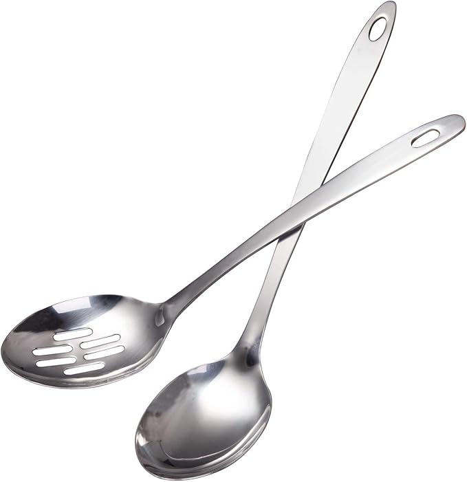 IMEEA Cooking Spoon Stainless Steel Large Serving Spoon Slotted Spoons for Cooking 12.8-Inch, Set of 2