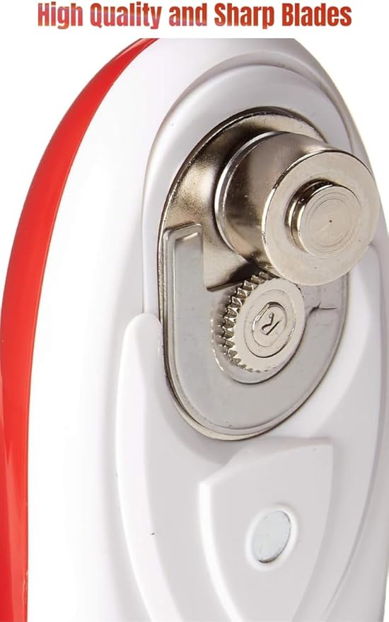 Automatic Electric Can Opener Red – Hands-Free, One-Touch Can Opening for Seniors, Arthritis-Friendly, Smooth Edge, Battery Operated, Safe Compact Kitchen Gadget for Home Use.