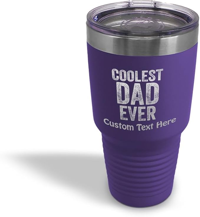 Custom Tumblera Tumblers Travel Mugs Coolest Dad Ever C Family & Friends Dad Insulated Drinkware Personalized Tumbler Cups Coffee Tumbler Engraved Stainless-Steel 30 Oz Purple Personalized Text Here
