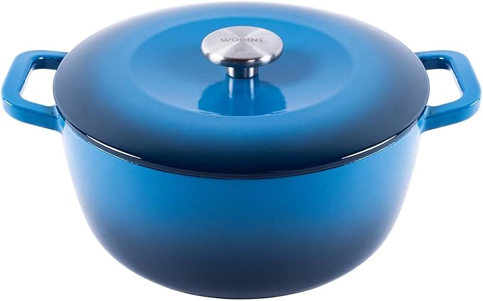 Enamel Cast Iron Dutch Oven with Lid,Dual Handles,Heavy-Duty Cookware for Sourdough Bread Baking,Braising,Stews,Roasting,Oven Safe up to 500° F,5QT,blue