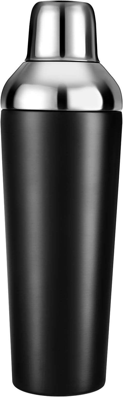 Insulated Cocktail Shaker Black - 23oz Double Wall Vacuum Stainless Steel Martini Shaker with Built-in Strainer & Jigger Lid, Pro Leak-Proof Weighted Shaker for Home Bar, Premium Bar Gift Set