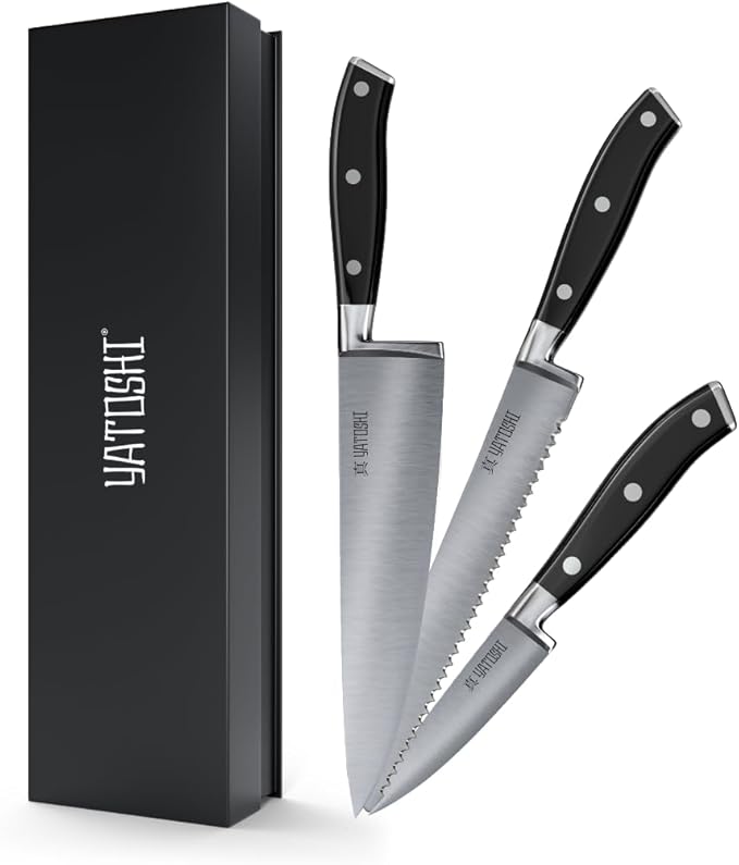 Yatoshi Kitchen Knife Set - 3 Piece, Ultra Sharp High Carbon Stainless Steel, Full Tang