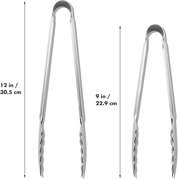 Seamless Tongs for Cooking, One-Piece Design, Durable Heat Resistant Stainless Steel Tongs for Kitchen, Grill, BBQ, Salad, Dishwasher Safe, Metal Tongs Set (12" & 9")