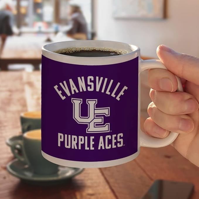 University of Evansville Purple Aces Logo Ceramic Coffee Mug, Novelty Gift Mugs for Coffee, Tea and Hot Drinks, 11oz, White