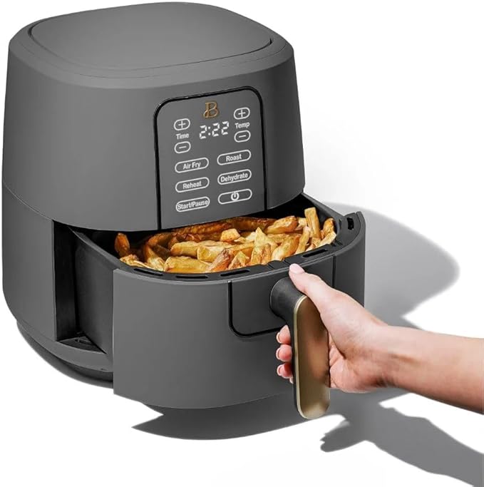 Beautiful by Drew Barrymore 6-Quart Digital Air Fryer, TurboCrisp Technology, Touch-Activated Display, 1750W, 90–400°F, Dishwasher-Safe Basket (OYSTER GREY)