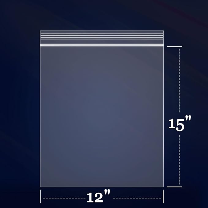 iMailer - 200 Count - 12" x 15" Large Zip Bags - 2 Mil Reclosable Zip Plastic Poly Bags with Lock Seal Zipper for Storage, Clothing, T-Shirts, Pants