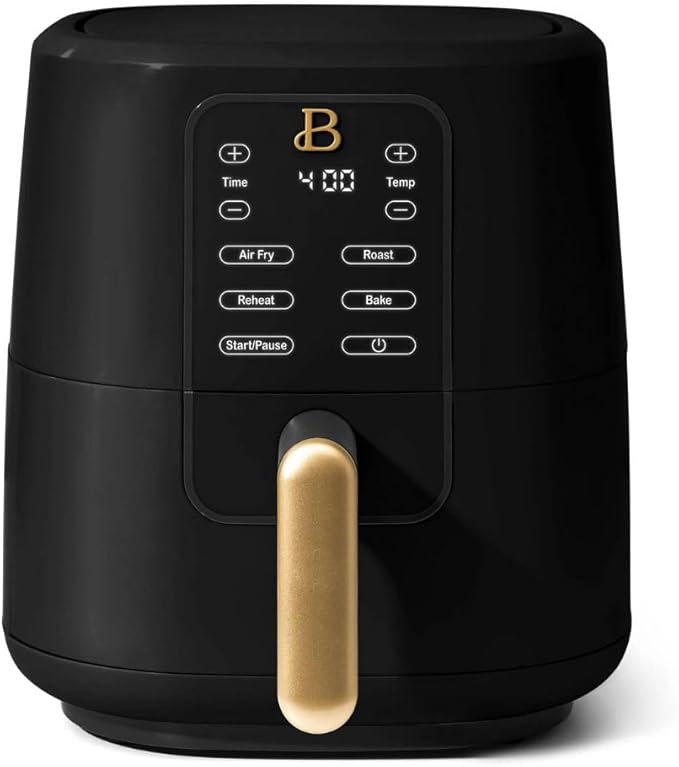 Beautiful 3 Quart Digital Air Fryer with TurboCrisp Technology – Matte Finish, Touchscreen, Nonstick Basket (Black Sesame)