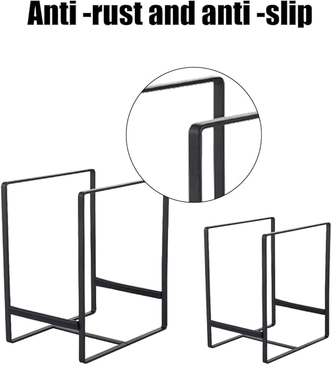 3Pcs Plate Holder Organizer - 2 Sizes Metal Upright Dish Rack for Kitchen Countertop/Cupboard | Portable Storage for Plates, Pots, Pans, Lids | Black Rustproof Counter Dish Organizer