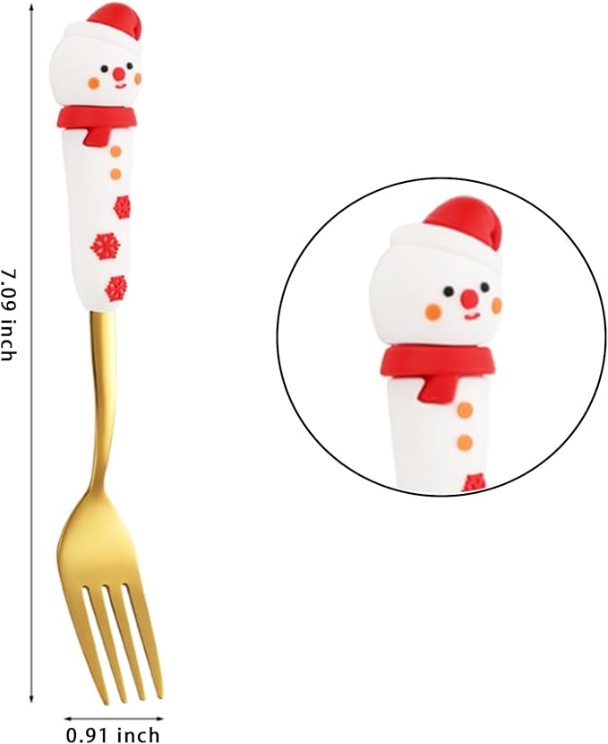 Christmas Themed 4-Piece Utensil Set (2 Spoons, 2 Forks) - Elegant Stainless Steel with Festive Patterned Handles - Perfect Holiday Gift for Family & Friends