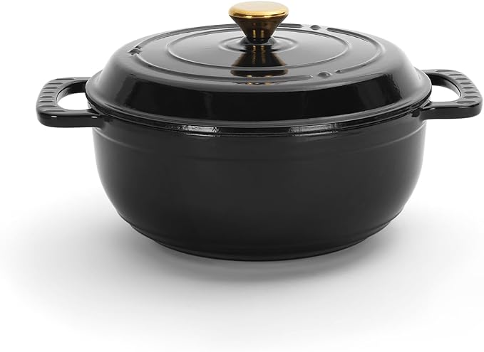 ROVSUN 5 Quart Enameled Cast Iron Dutch Oven with Lid, Dual Handles, Oven Safe up to 500°F or on Stovetop, Compatible for Braising, Stews, Roasting, Bread Baking-Black