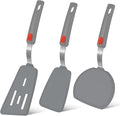 Silicone Spatula Turner Set of 3, Beijiyi 600°F Heat Resistant Cooking Spatulas for Nonstick Cookware, Large Flexible Kitchen Utensils BPA Free Rubber Spatula Set for Egg, Pancake, Fish (Gray)
