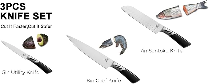 CHUSHIJI 3PCS kitchen knives set,kitchen knives,high carbon Stainless Steel Knife Set,8 Inch Chef Knife set,7 Inch Santoku Knife,5 Inch Utility Knife for BBQ or gifts