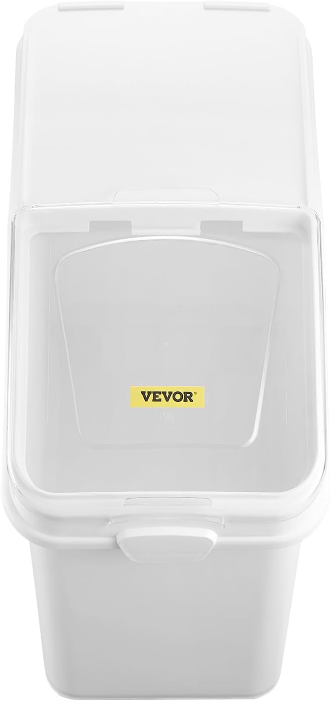 VEVOR 27 Gallon food storage containers 500 Cup Ingredient Bin with Scoop and Sliding Lid Commercial Food Container Ideal for rice storage, dog food container, flour, and sugar containers, White