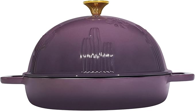 Bread Oven Cast Iron Bread Dutch Oven with Cloche Lid for Bread Baking Magenta Enameled Cast Iron Bread Oven with Dome Lid for Sourdough, 9.8 Inches
