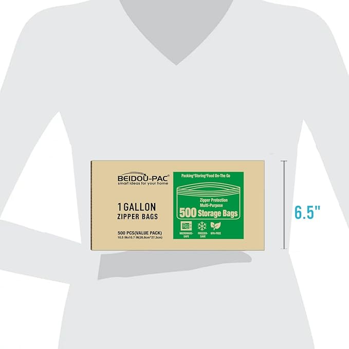 Gallon Food Storage Freezer Bags, 500 Count | Double Zipper | 10.5" * 10.7", Freshness Easy Open Reclosable Clear Plastic Bags
