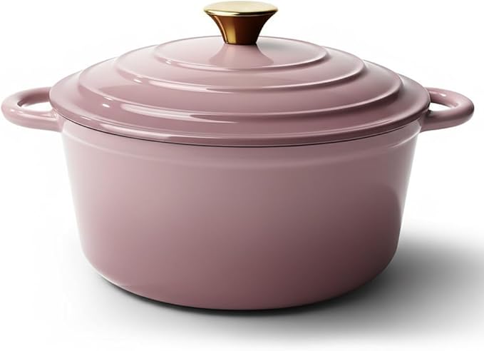 4.5 Quart Dutch Oven Pot with Lid, Non Stick Enameled Cast Iron Dutch Oven for Bread Baking, Heavy-Duty, Oven Safe Ceramic Cookware Up to 500°F for Baking, Braising, Stews, Roasting, Pink