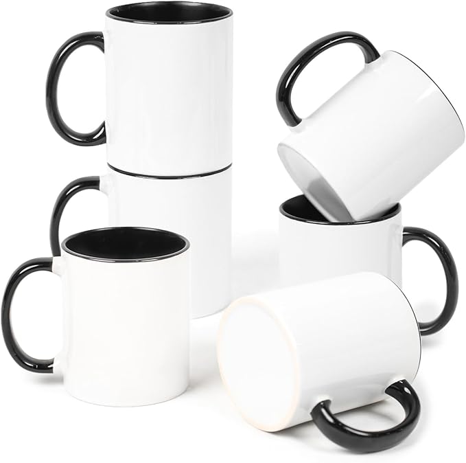 11oz White Ceramic Sublimation Coffee Mug With Solid Colors Inside and Handle，(36, Black)