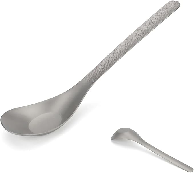 Long-Handled Relief Carving Soup Ladle Spoon, 6.7 in Pure Titanium Stirring Spoon for Coffee, Tea, Soup, Dessert, Ice, Bar, Kitchen, Cooking, Gift for Lovers