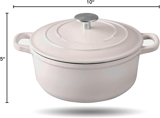 Enameled Cast Iron Dutch Oven Pot with Lid 5.5 Quart Enameled Dutch Oven with Dual Handle for Bread Baking, Braising, Stews, Roasting - Non-stick Cookware(White)