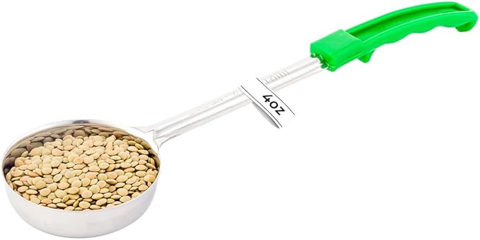 Restaurantware Met Lux 4 Ounce Portion Ladle 1 With Green Handle Portion Serving Spoon - Does Not Corrode Dishwashable Stainless Steel Portion Control Serving Utensil Multipurpose