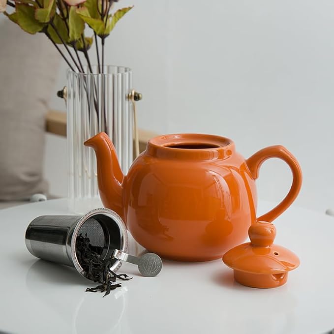 London Pottery Farmhouse Teapot with Infuser, Ceramic, Orange, 2 Cup (600 ml)