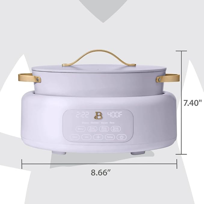 Beautiful 10-in-1 Electric Multi-Cooker by Drew Barrymore, 6-quart, digital display, 10 cooking functions, non-stick pot, easy one-touch control (Lavender)
