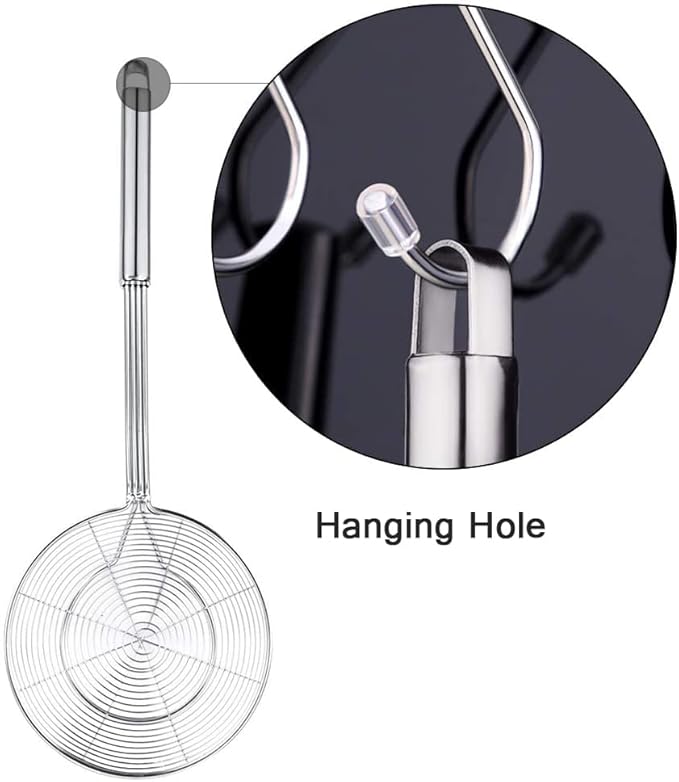 YFWOOD 7 Inch Spider Strainer Skimmer, Reinforced Double Coil Wire Skimmer with Large Handle Solid Stainless Steel Strainer Ladle,for Kitchen Deep Frying Food Spaghetti Noodle (1 - Piece)