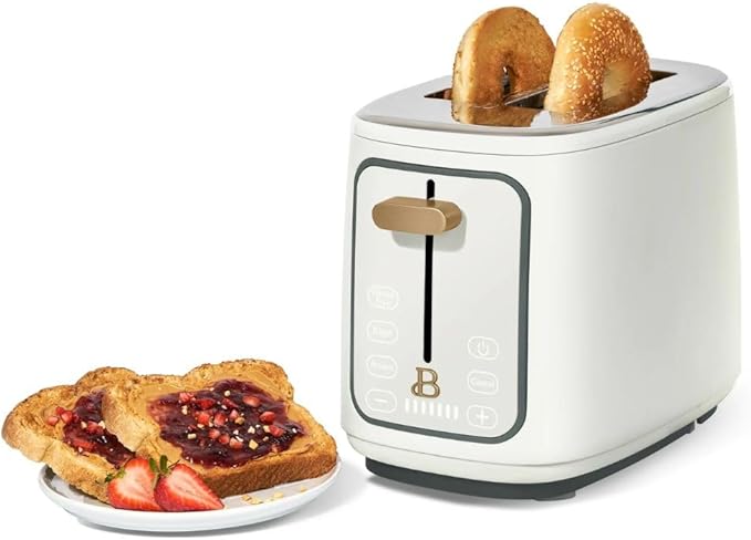 Beautiful by Drew Barrymore 2-Slice Toaster, Touch-Activated Display, 7 Shade Settings, Bagel/Frozen/Reheat Presets.