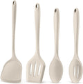 P&P CHEF Kitchen Utensil Set, 4 Pieces Non-stick Silicone Cooking Utensils, Heat-resistant Slotted Solid Spoon Turner for Frying, Mixing, Serving, Non-toxic & Easy to Clean, Khaki