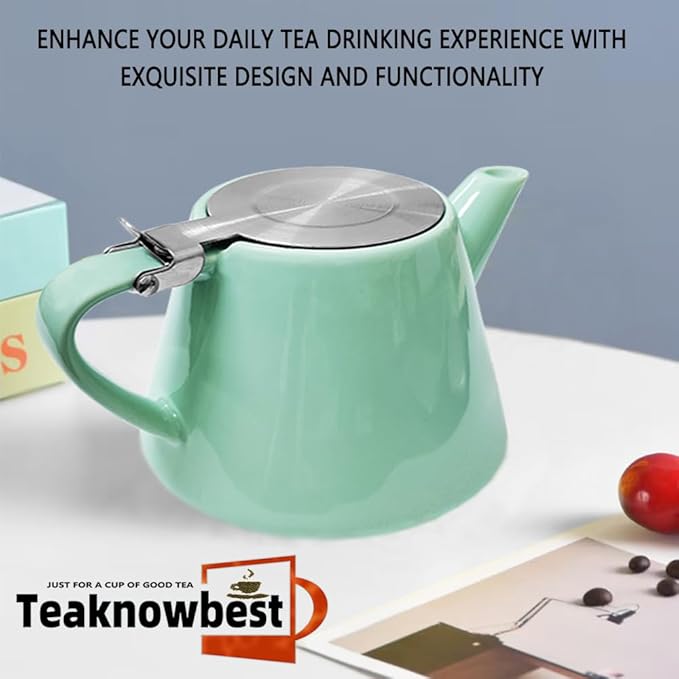 loose tea pot, Ceramic teapot with infuser, 19oz Tea pot for loose leaf tea, Suitable for 2-3 people to brew tea or coffee (azure)