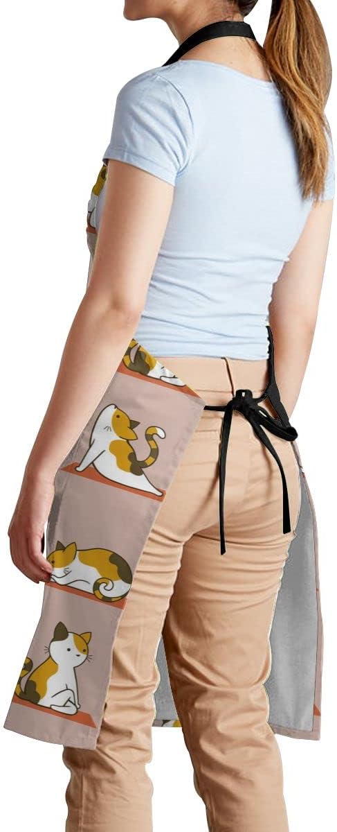 Cat and Dogs Animals Adjustable Bib Neck Chef Aprons, Kitchen Bbq Waterproof Apron with 2 Pockets For Mom Dad
