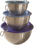 Tovolo Stainless Steel Mixing Bowls with Lid Set of 3 Nesting Mixing Bowls Small Medium Large, Dishwasher Safe Metal Bowl Set with BPA Free Lids Stamped Measurements for Measuring Cooking Baking