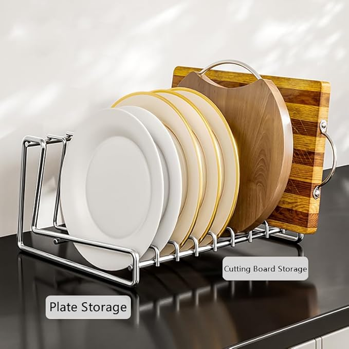 Dish Plate Draining Rack 9 Slots SUS304 Storage Drainboard Kitchen Drying Rack Drainer Stand Plate Organizer for Cabinet Space Saver Stainless Steel (9-Tier)