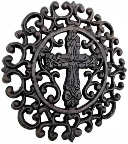 Comfy Hour Antique and Vintage Collection Cast Iron Round Cross Trivet 9" D Black