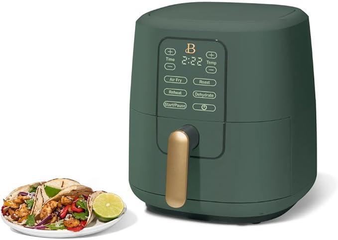 Beautiful by Drew Barrymore 6-Quart Digital Air Fryer, TurboCrisp Technology, Touch-Activated Display, 1750W, 90–400°F, Dishwasher-Safe Basket (THYME GREEN)